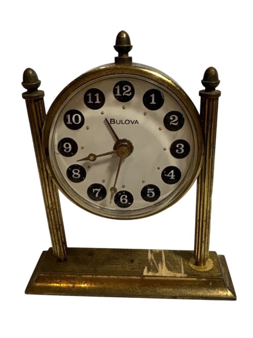 Bulova Brass Desk Clock Manual Wind Up Alarm 3.5" Tall Classic Tested